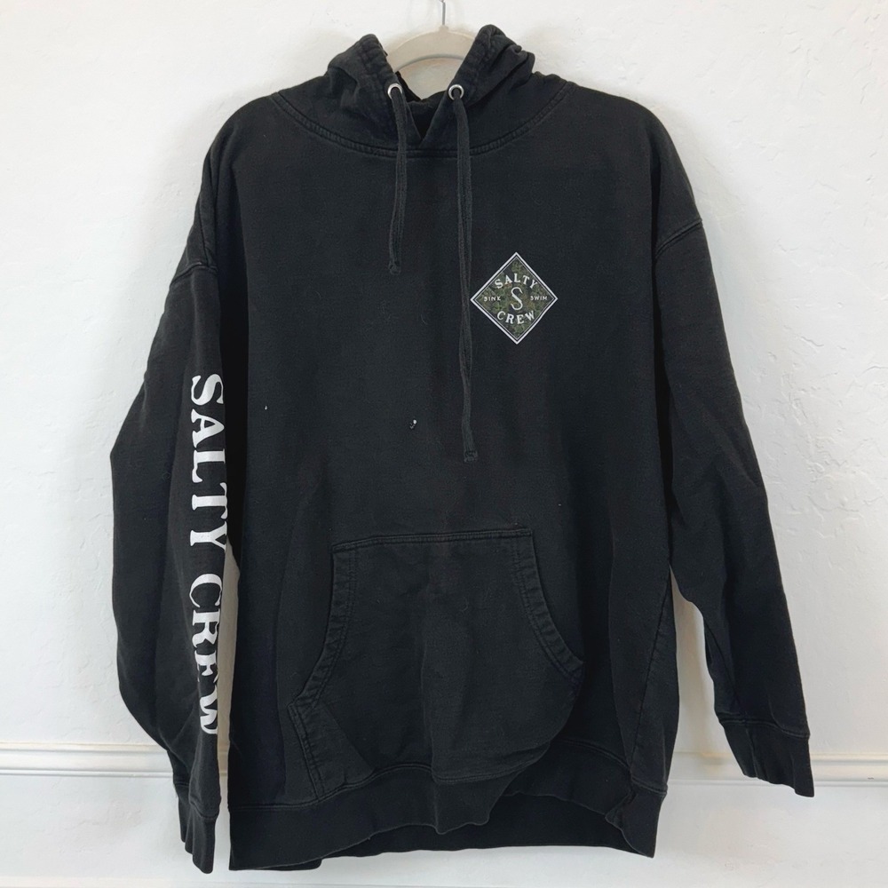 Salty‎ Crew Mens Black Graphic Hoodie Sink Swim Logo Sleeve Print Size Large